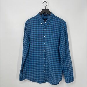 American Eagle Mens Blue Check Button Down Shirt Large Tall LT Long Sleeve Soft